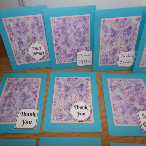 Handmade Set of 12 Blue Sentiment Cards - Picture 2 of 4